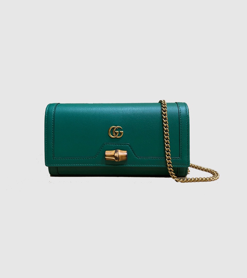 Gucci Diana Chain Wallet With Bamboo 658243 Green